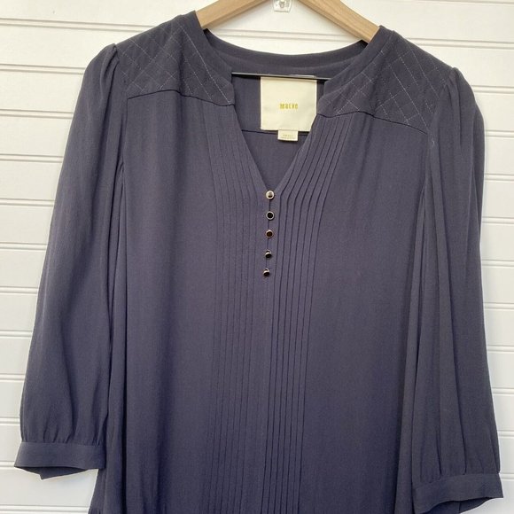 Anthropologie X Maeve Galina Blue Pintuck Quilted Drop Waist Dress | Size S - Picture 3 of 13